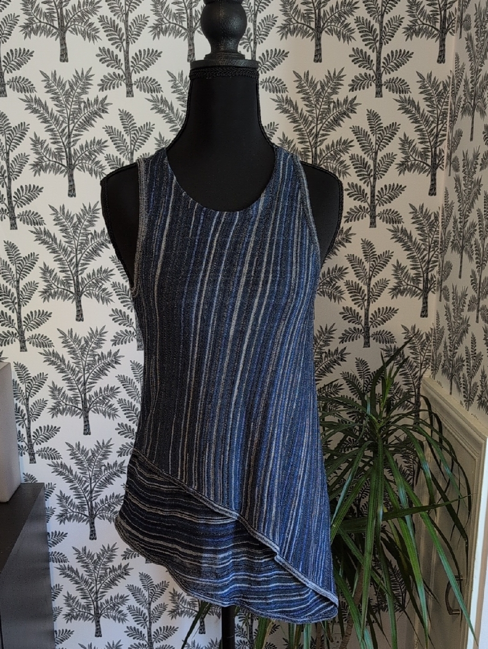 White House Black Market Navy Striped Knit Tank